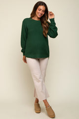 Green Waffle Knit Round Hem Maternity Sweater