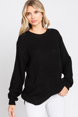 Black Waffle Knit Round Hem Maternity Sweater