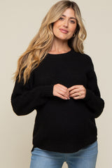 Black Waffle Knit Round Hem Maternity Sweater