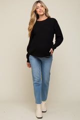 Black Waffle Knit Round Hem Maternity Sweater