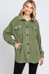 Olive Fleece Double Front Pocket Jacket