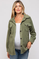 Olive Fleece Double Front Pocket Maternity Jacket