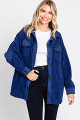 Navy Blue Fleece Double Front Pocket Maternity Jacket