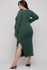 Forest Green Ribbed Side Slit Maternity Plus Maxi Dress