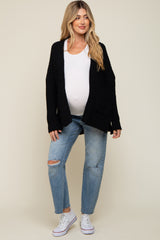 Black Brushed Chenille Knit Maternity Cardigan