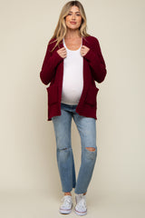 Burgundy Brushed Chenille Knit Maternity Cardigan