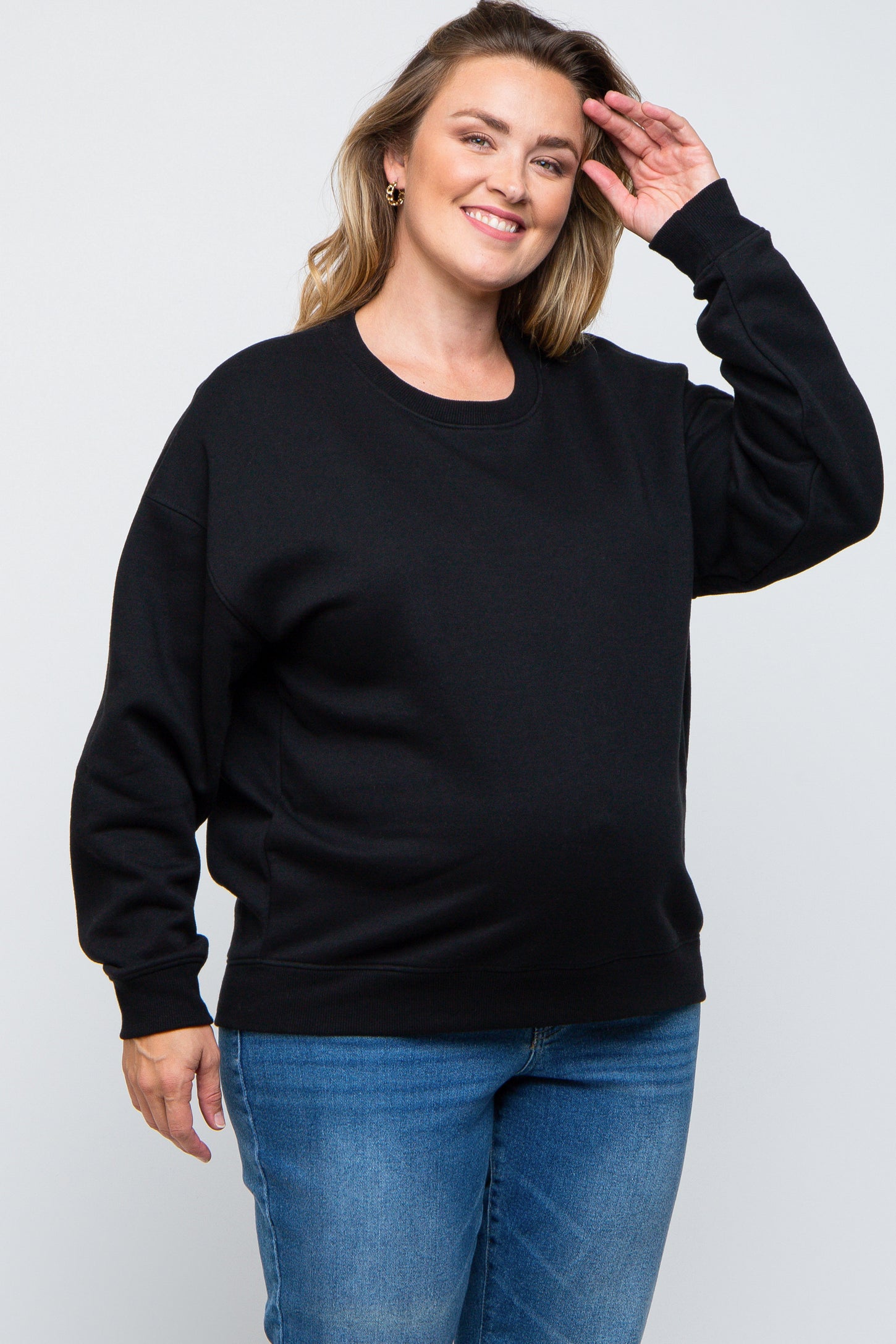 Black Soft Knit Fleece Lined Maternity Plus Sweatshirt