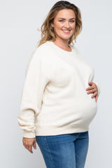 Ivory Soft Knit Fleece Lined Maternity Plus Sweatshirt