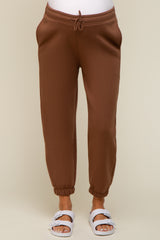 Brown Basic Fleece Maternity Sweatpants