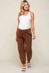 Brown Basic Fleece Maternity Sweatpants