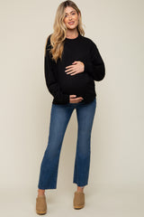 Black Soft Knit Fleece Lined Maternity Sweatshirt