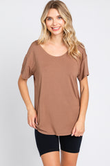 Mocha Scoop Neck Basic Maternity Tee