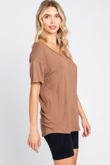 Mocha Scoop Neck Basic Tee