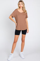 Mocha Scoop Neck Basic Tee