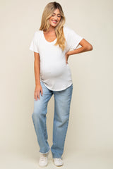 White Scoop Neck Basic Maternity Tee