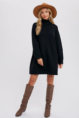 Black Turtleneck Long Sleeve Maternity Sweater Dress