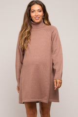 Mocha Knit Turtleneck Maternity Sweater Dress