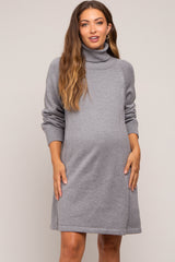 Grey Knit Turtleneck Maternity Sweater Dress