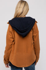 Camel Soft Hooded Maternity Shacket