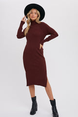 Brown Long Sleeve Turtleneck Maternity Sweater Dress