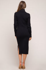 Black Long Sleeve Turtleneck Maternity Sweater Dress