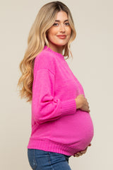 Fuchsia Balloon Sleeve Ribbed Hem Maternity Sweater