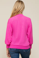 Fuchsia Balloon Sleeve Ribbed Hem Maternity Sweater