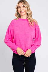 Fuchsia Balloon Sleeve Ribbed Hem Sweater