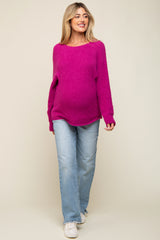 Magenta Fuzzy Knit Maternity Sweater