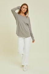 Charcoal Long Sleeve Curved Hem Top