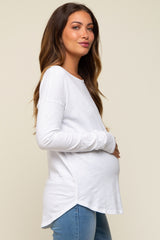 White Long Sleeve Curved Hem Maternity Top