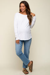 White Long Sleeve Curved Hem Maternity Top