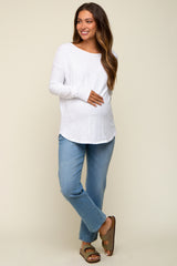 White Long Sleeve Curved Hem Maternity Top