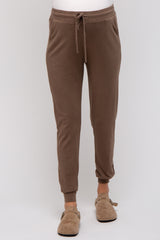 Mocha Ultra Soft Knit Drawstring Maternity Joggers