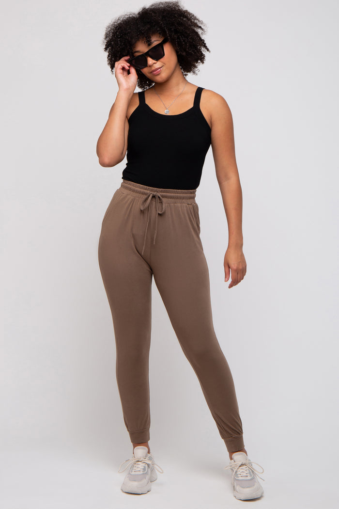 Mocha Ultra Soft Knit Drawstring Maternity Joggers