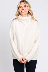 Cream Ribbed Boucle Knit Turtleneck Maternity Sweater