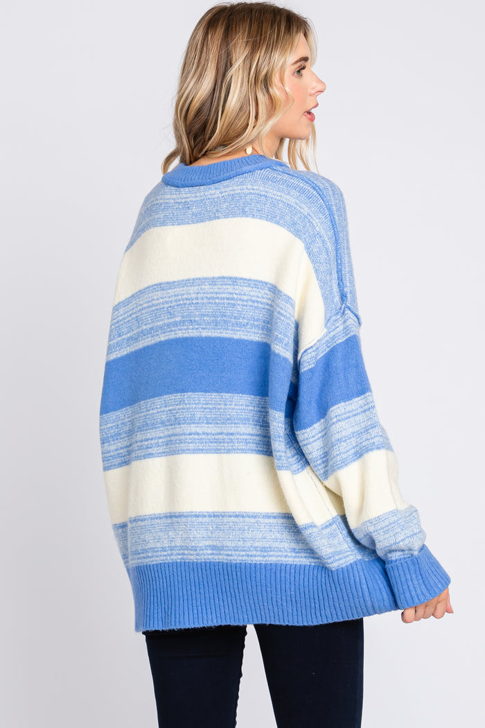 Blue Brushed Striped Sweater