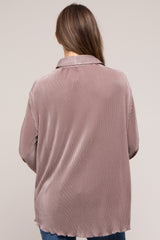 Taupe Plisse Button Up Long Sleeve Maternity Top