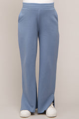 Blue Soft Wide Leg Side Slit Maternity Sweatpants