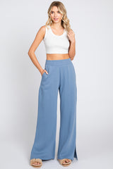 Blue Soft Wide Leg Side Slit Maternity Sweatpants