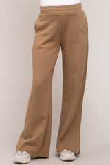 Brown Soft Wide Leg Side Slit Maternity Sweatpants