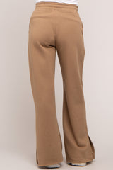 Brown Soft Wide Leg Side Slit Maternity Sweatpants