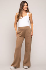 Brown Soft Wide Leg Side Slit Maternity Sweatpants