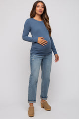 Blue Long Sleeve Maternity Top