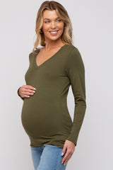 Olive Fitted Long Sleeve Maternity Top