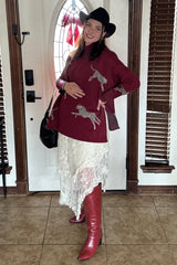 Burgundy Animal Print Side Slit Maternity Sweater