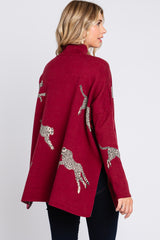 Burgundy Animal Print Side Slit Sweater