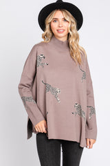 Taupe Animal Print Side Slit Maternity Sweater