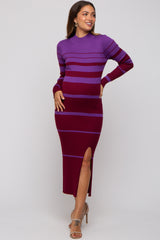 Plum Striped Mock Neck Maternity Sweater Dress