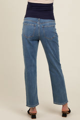 Blue Distressed Knee Straight Leg Maternity Jeans